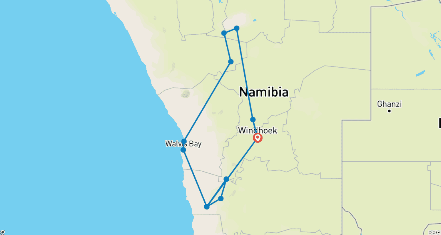 Mapa trasy: Namibian Adventure (Camping) 5 Days / 4 Nights
