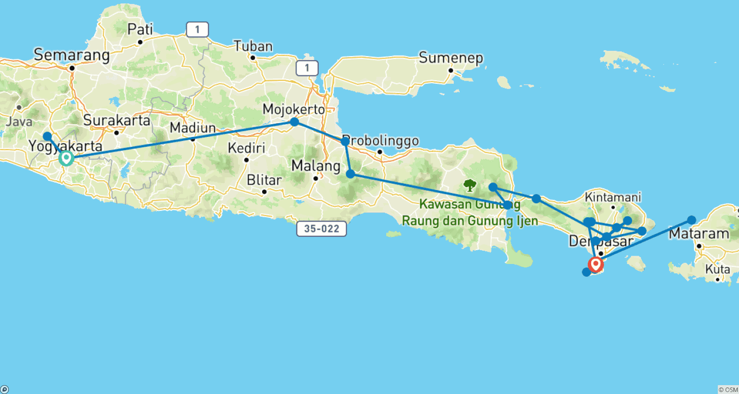 Mapa do percurso de Essência da Indonésia, Tour Privado
