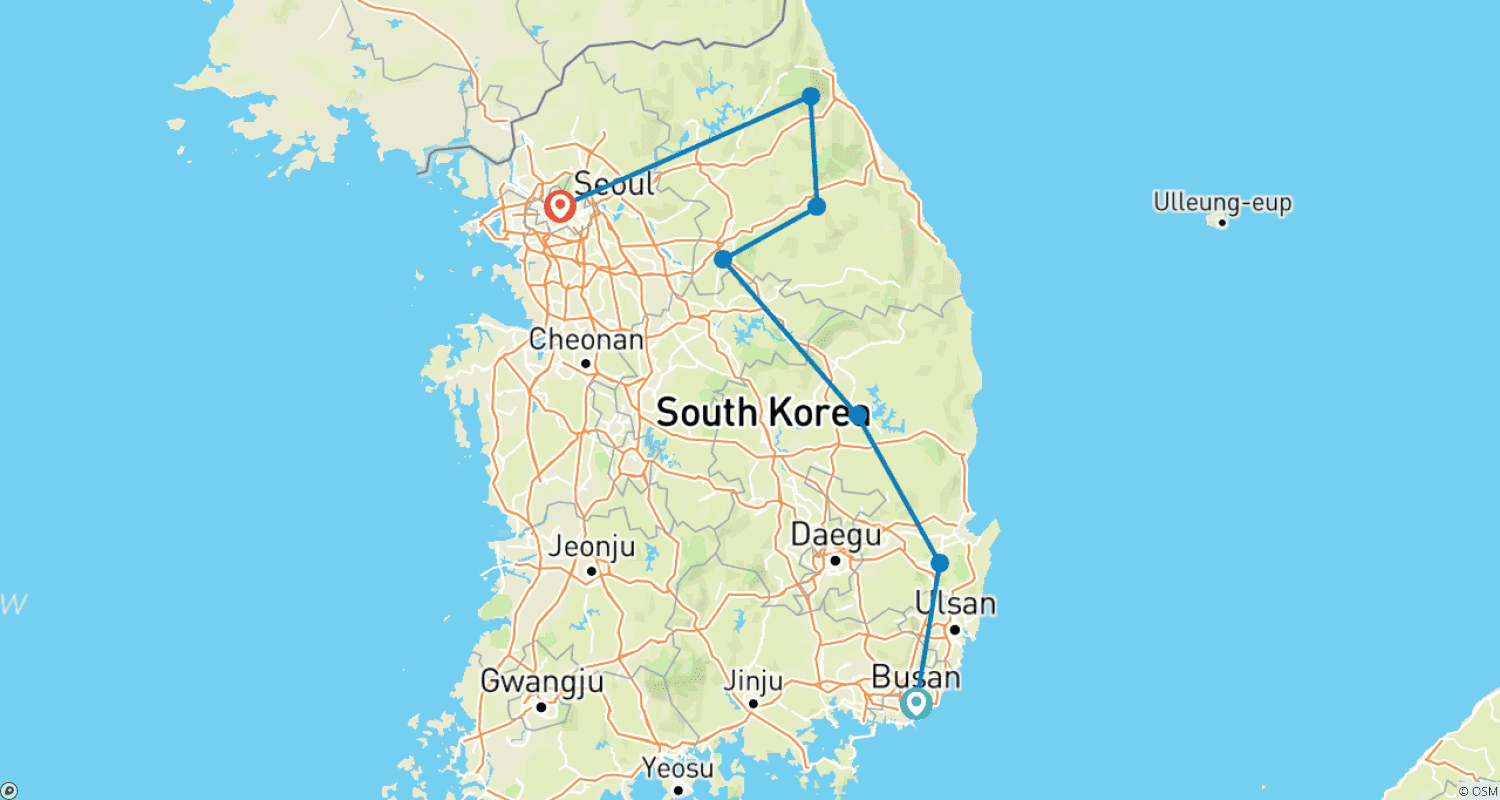 South Korea Eastern Adventure 3D/2Nのルートマップ