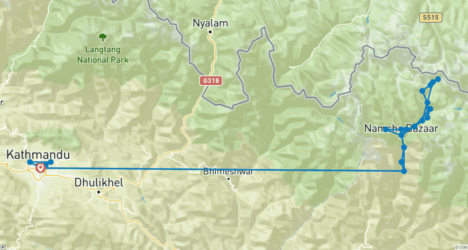Everest Base Camp Trekking 15 Daysのルートマップ