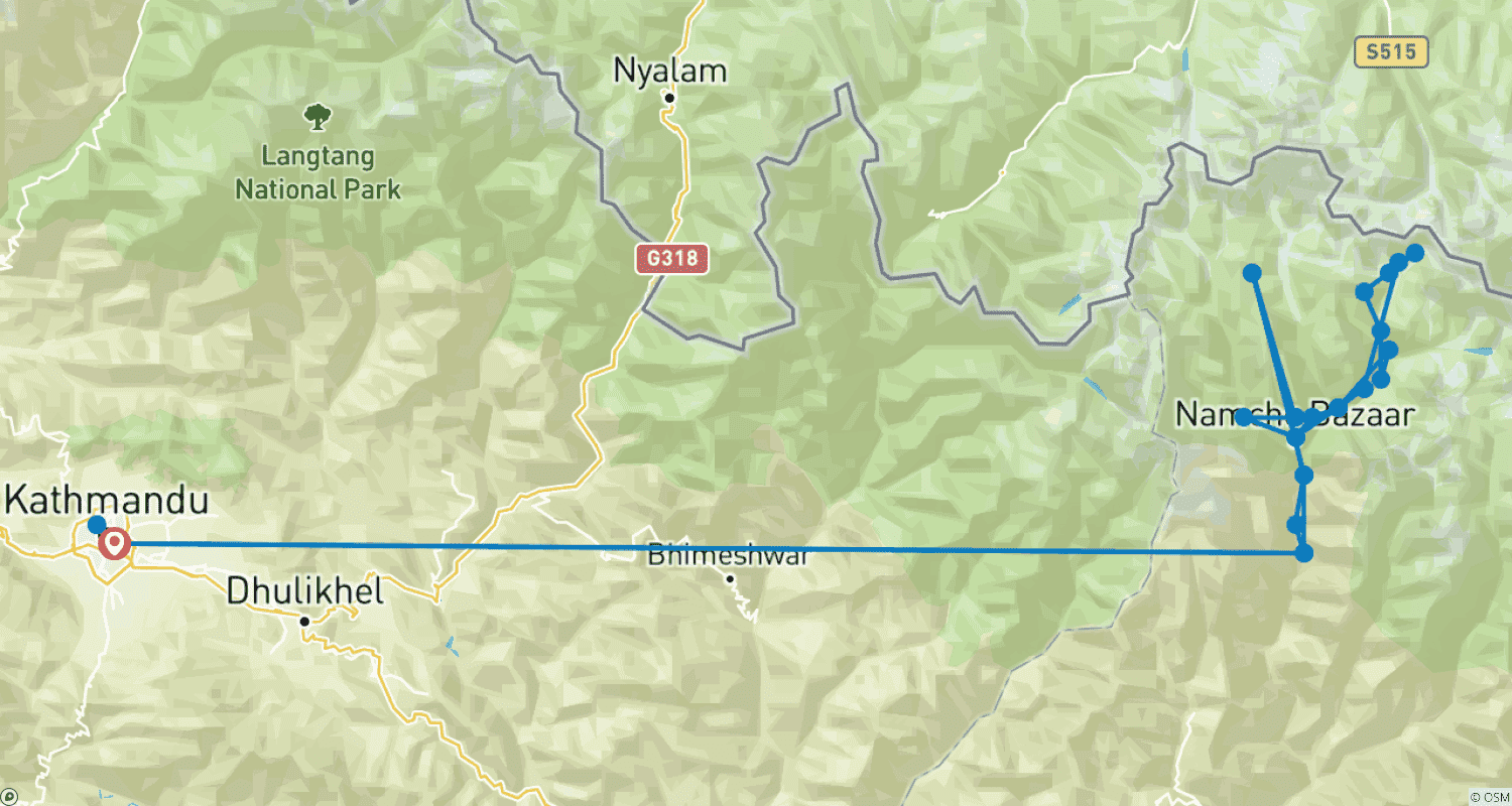 Mapa trasy: Everest Base Camp Trek 16 Days