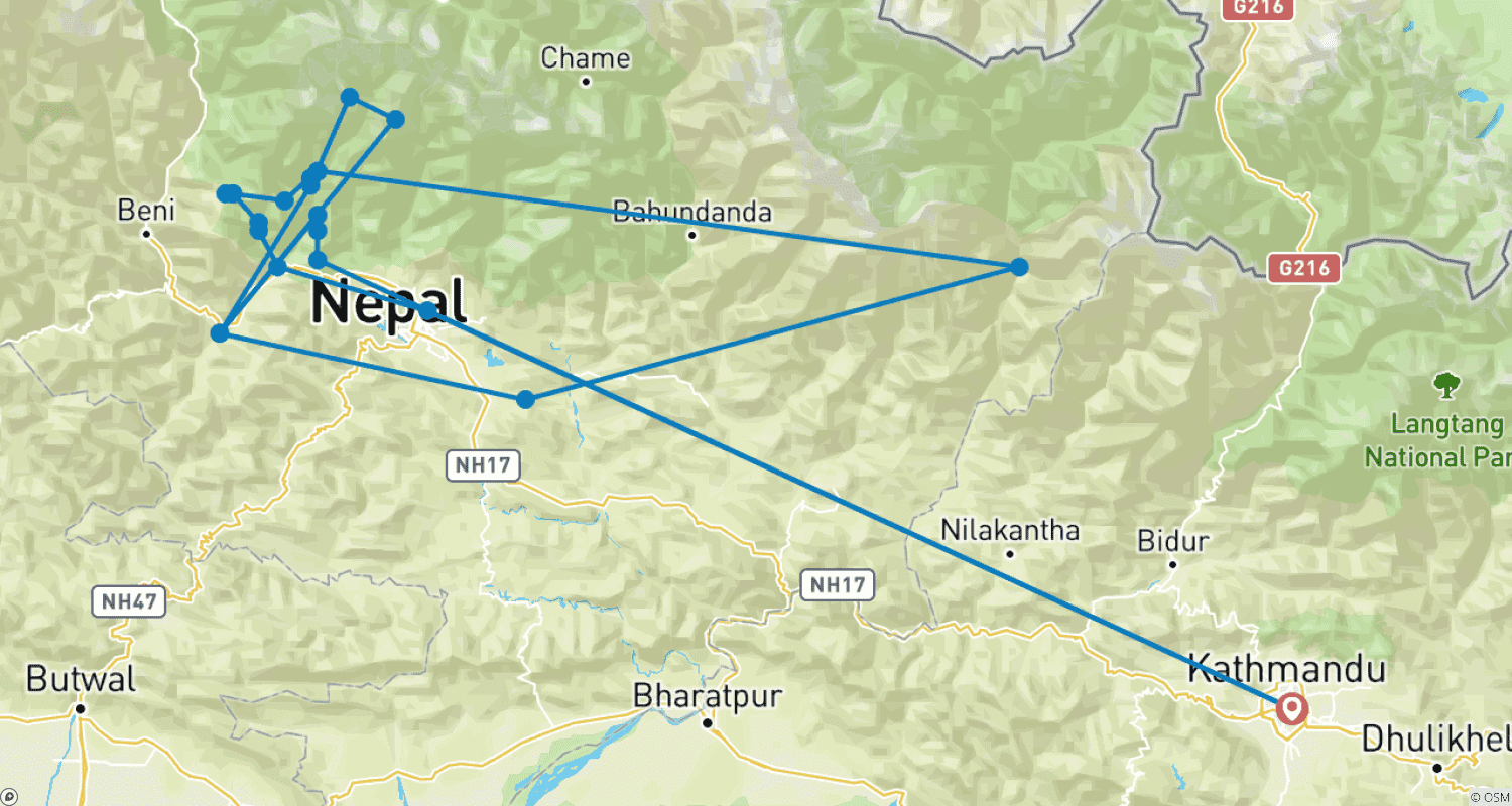 Mapa trasy: Trekking do Bazy Annapurny