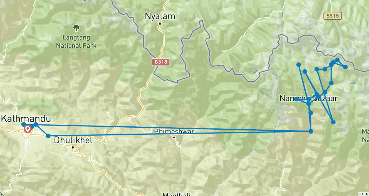 Mapa do percurso de Caminhada de Gokyo ao Acampamento Base do Everest