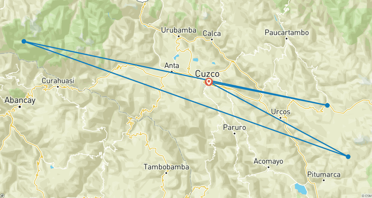 Mapa do percurso de Ausangate com a Montanha Arco-Íris - Cordilheira Vilcanota