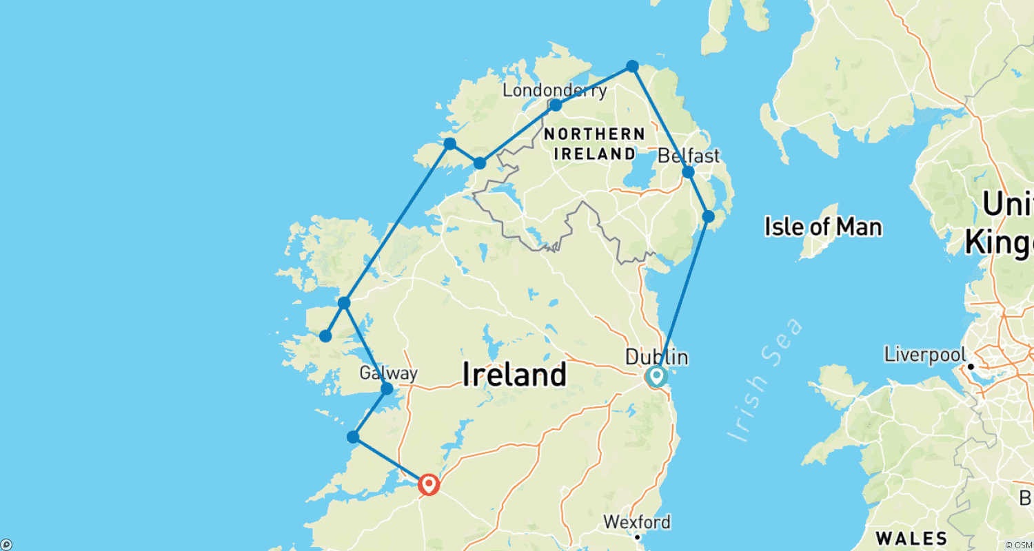 Mapa do percurso de Mystical Ireland - 8 Days/7 Nights