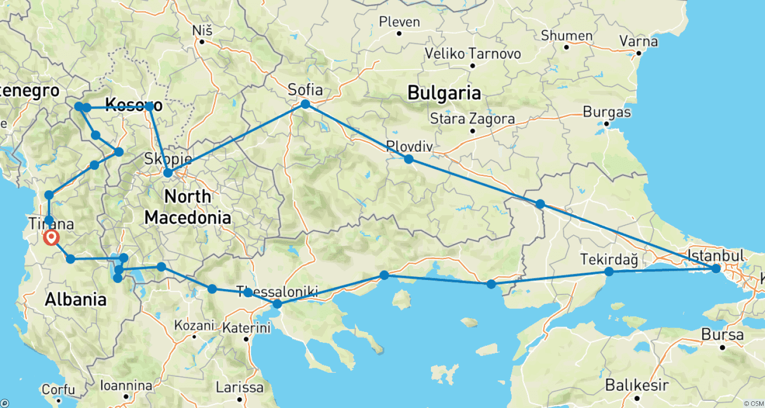 Mapa do percurso de Grande Tour Europe Explorer "Rota Egnatia"