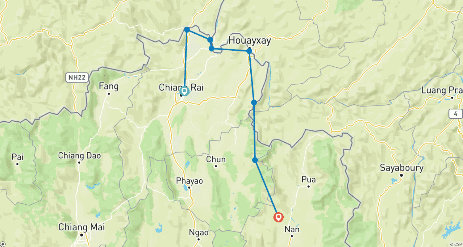 タイ北部サイクリングのルートマップ
