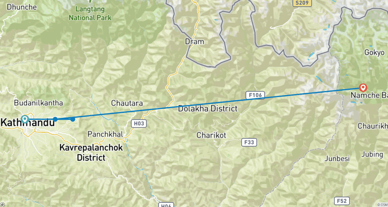 خريطة مسار نزهة نهارية في Nagarkot Changu Narayan