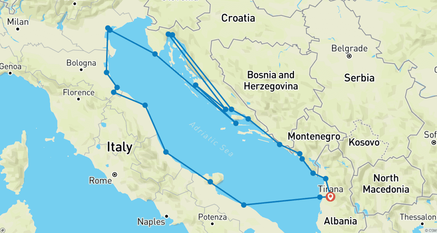 Europe Explorer Grand Tour "Adriatic Route"のルートマップ