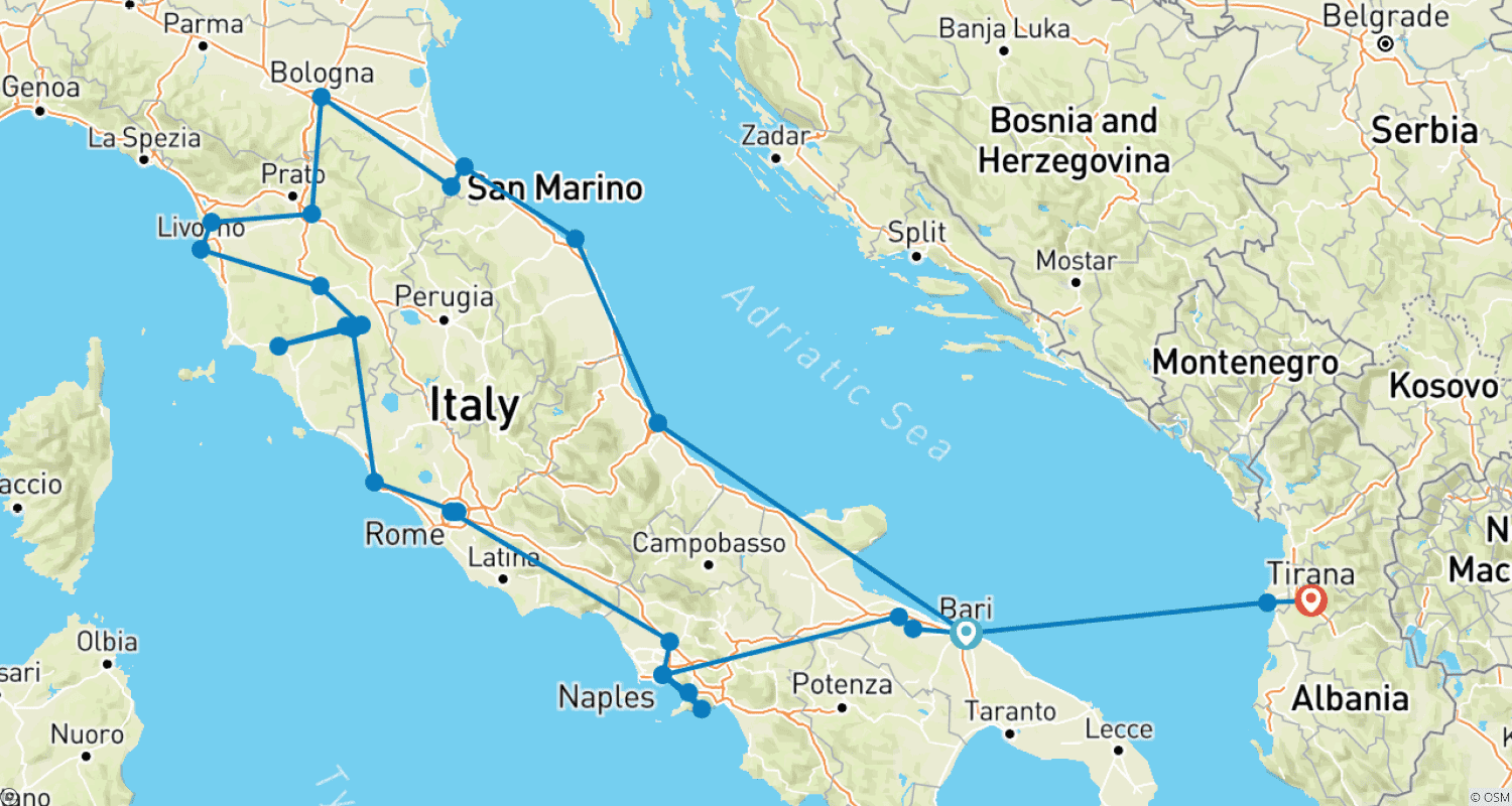 Mapa do percurso de Grande Tour Explorador da Europa "Rota Imperial"