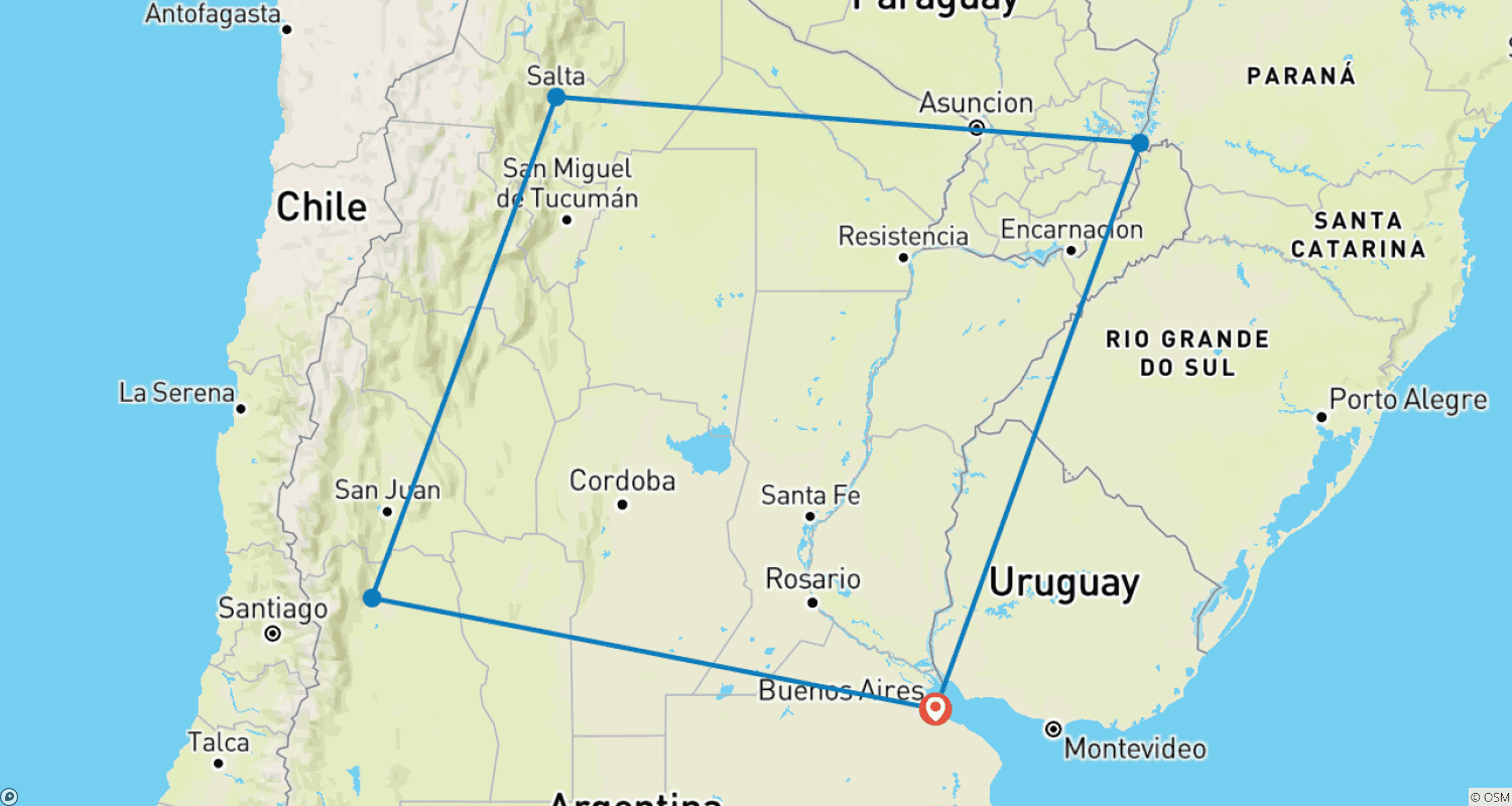 خريطة مسار The Argentinean North - 12 Night Tour