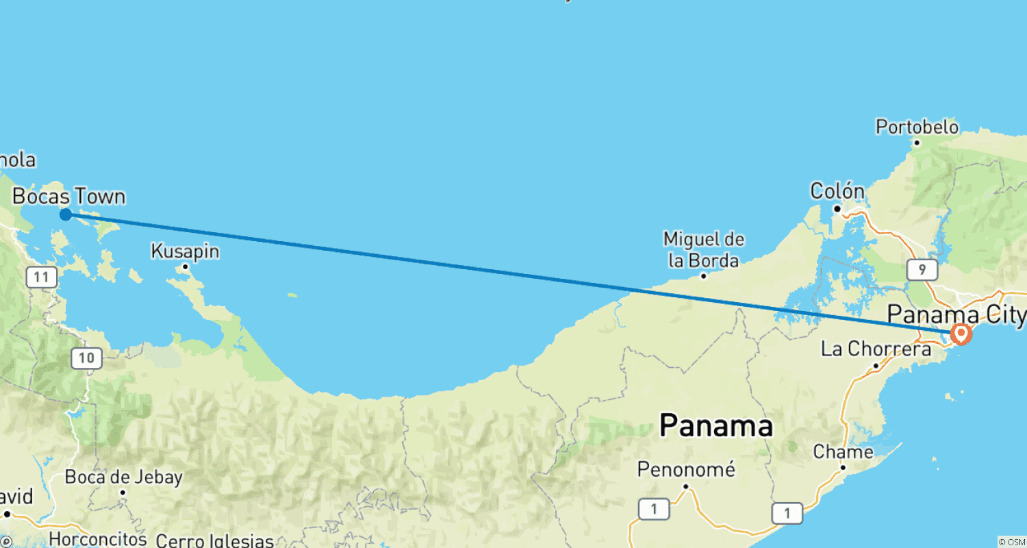 Mapa do percurso de Panama and Bocas del Toro: From the Canal to Caribbean Islands
