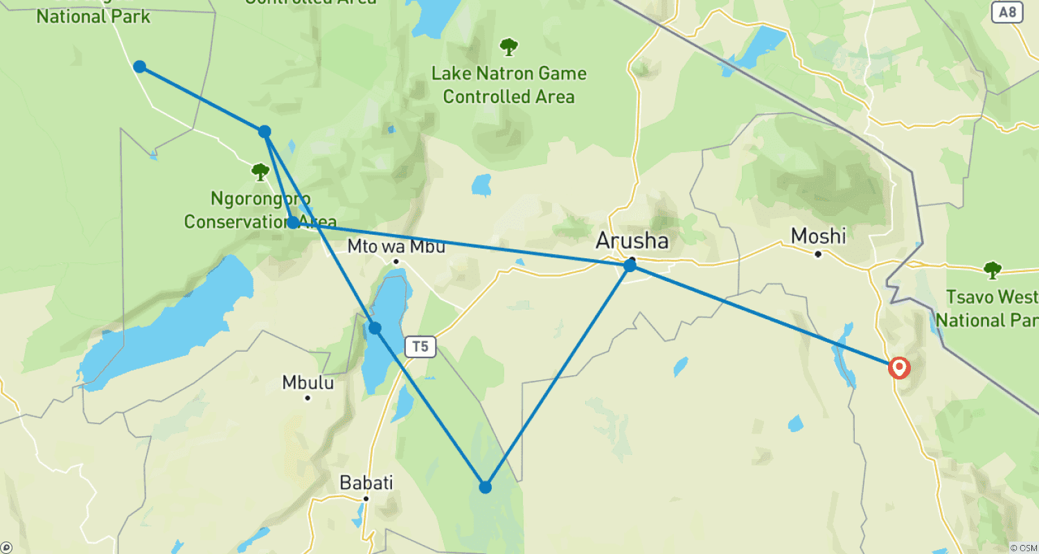 Mapa do percurso de Safari Simba, Serena Lodges - Tour Privado
