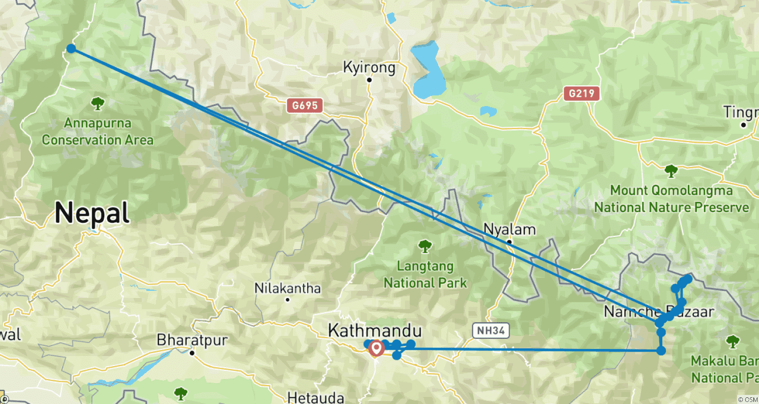 Mapa trasy: 15-dniowy trekking do Bazy pod Everestem