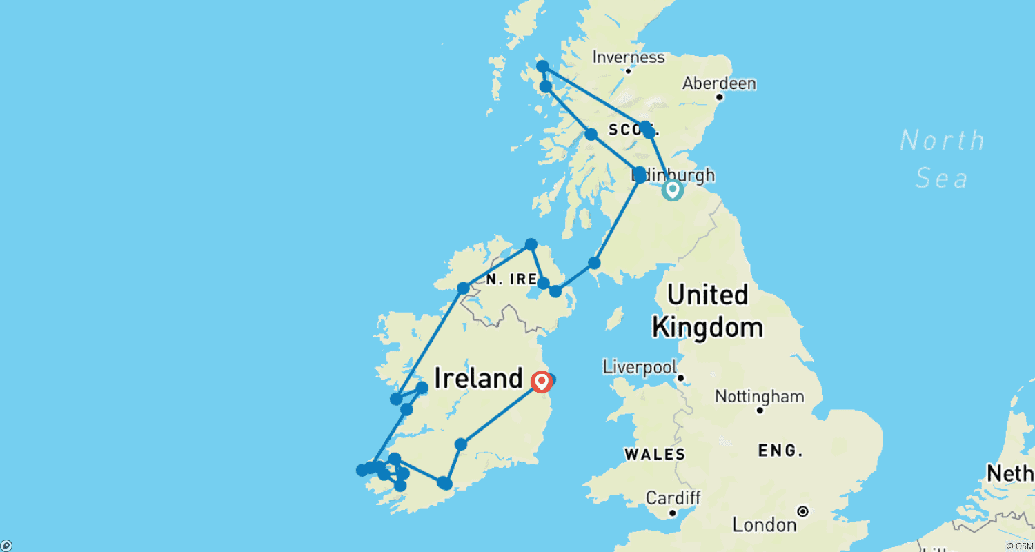 خريطة مسار Scots Irish Tour - 15 Days/14 Nights (35 destinations)