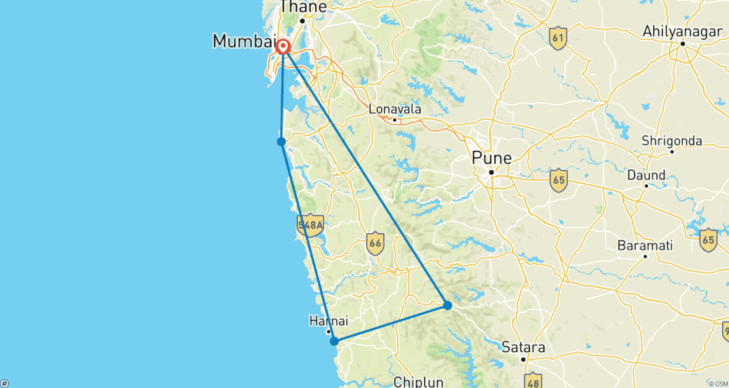 خريطة مسار Mumbai to Mahabaleshwar Hill Station & Alibag Beach (5 Days)