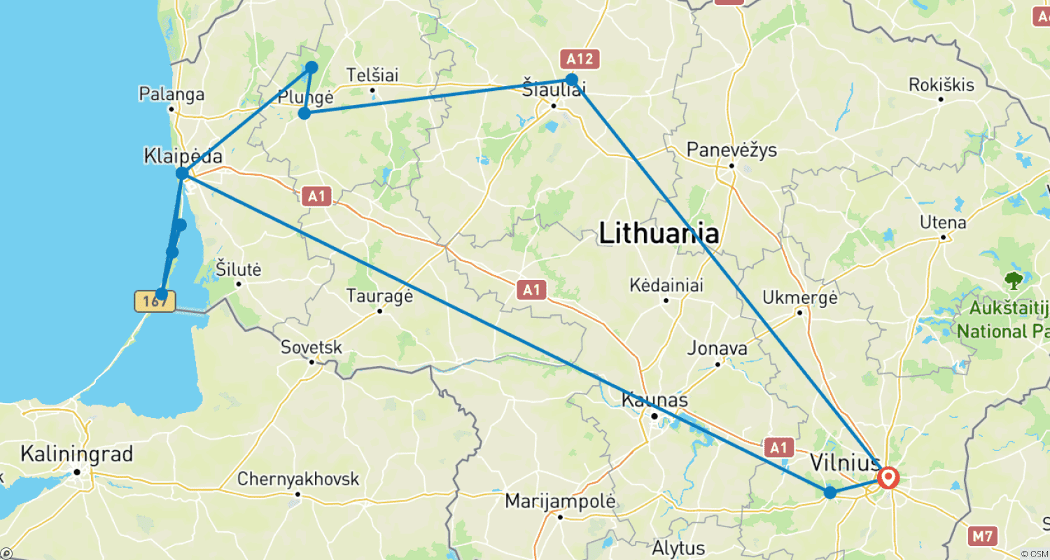 Mapa trasy: Urocza wycieczka po Litwie w 6 dni