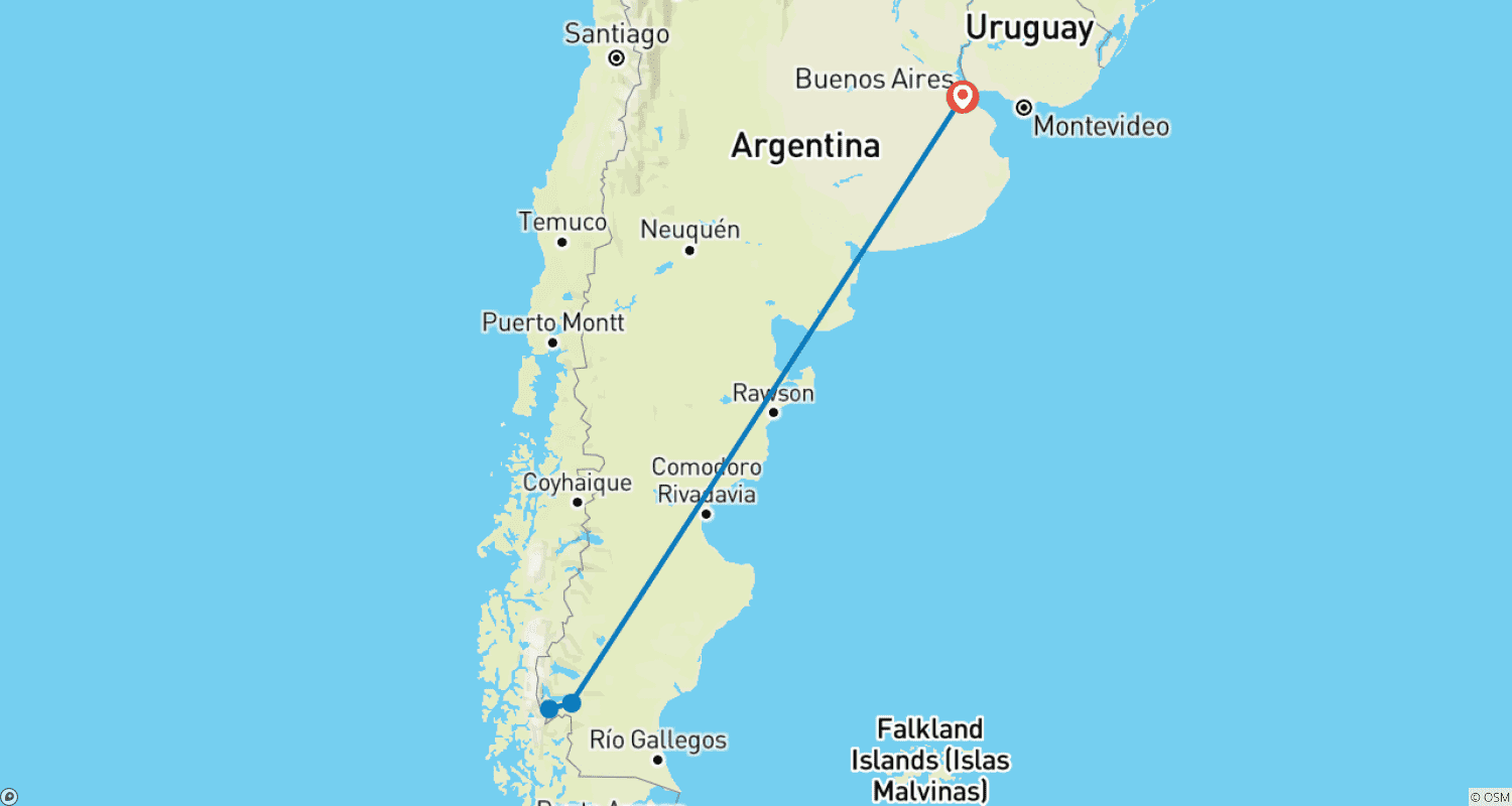 خريطة مسار Buenos Aires and Calafate in 7 days -6 nights