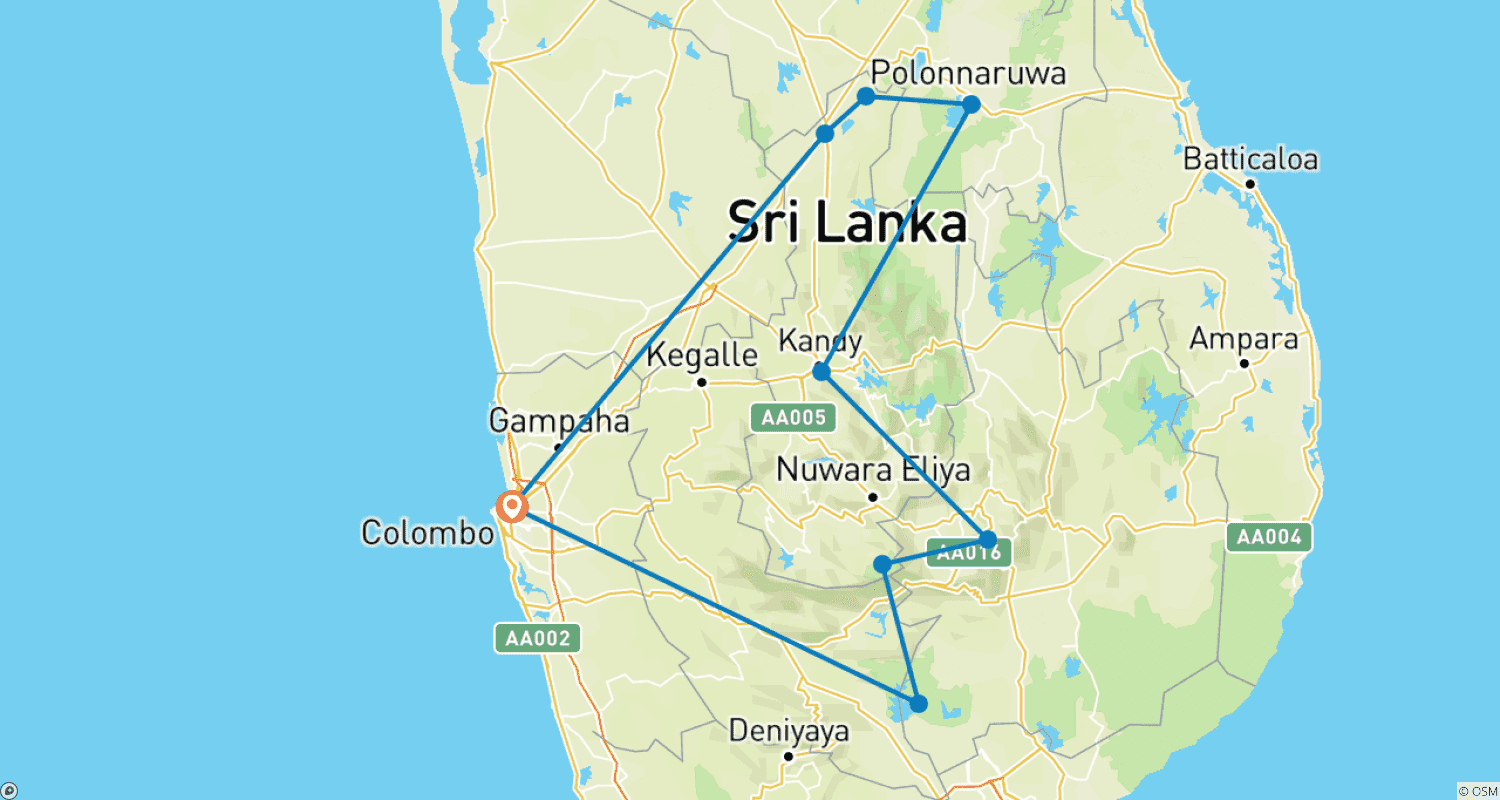 Mapa do percurso de Sri Lanka 7 Days Itinerary