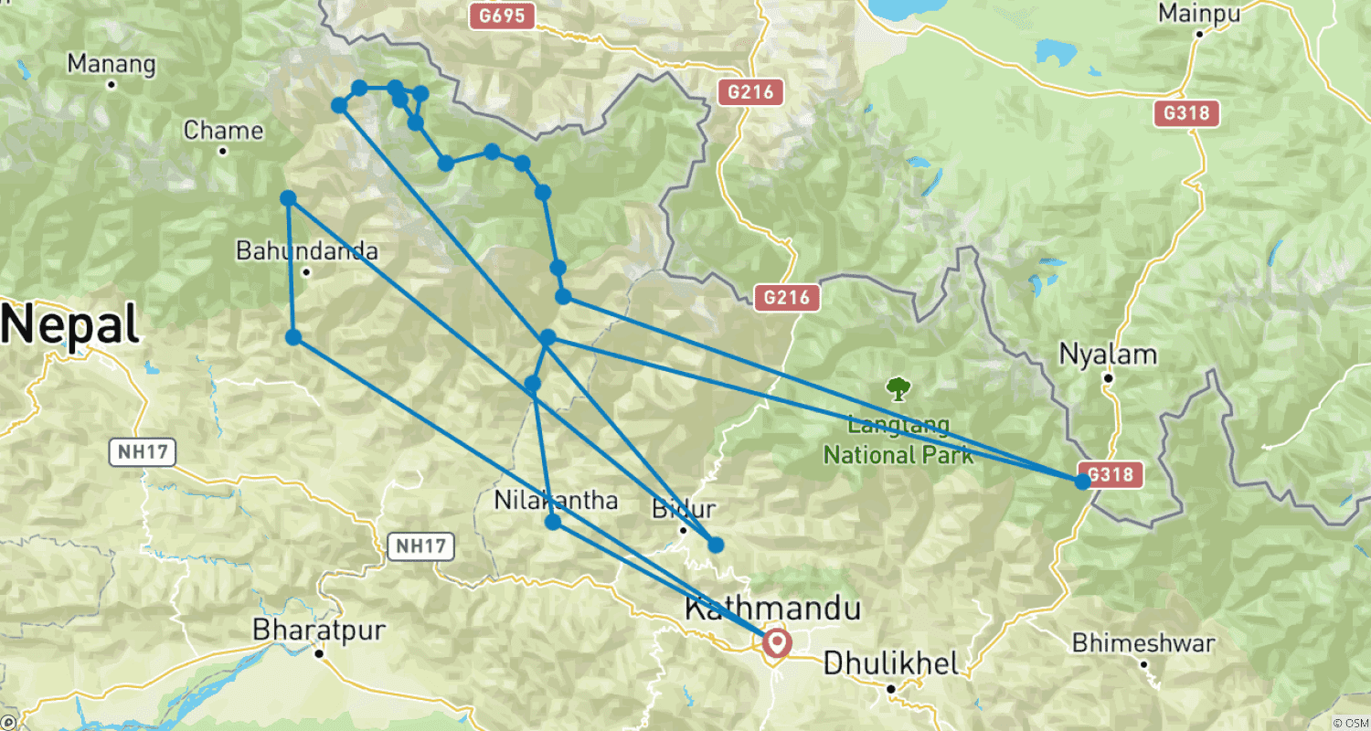 Mapa trasy: Trekking po pętli Manaslu