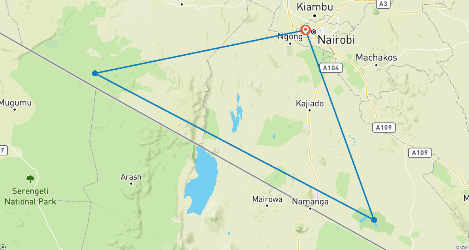 Mapa trasy: Najważniejsze atrakcje Kenii
