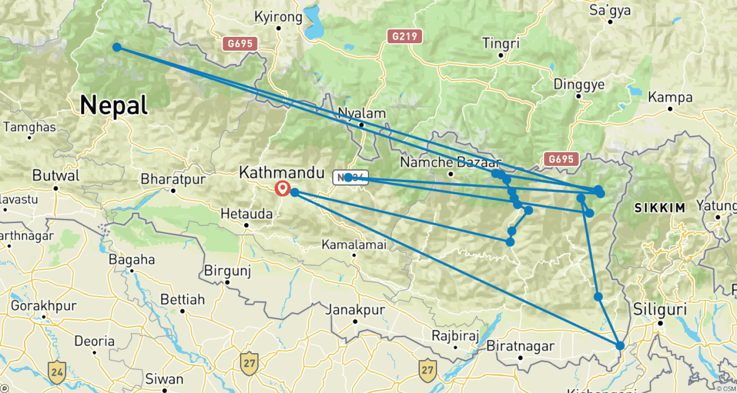Mapa trasy: Great Himalayan Trail Trek - 34 Days