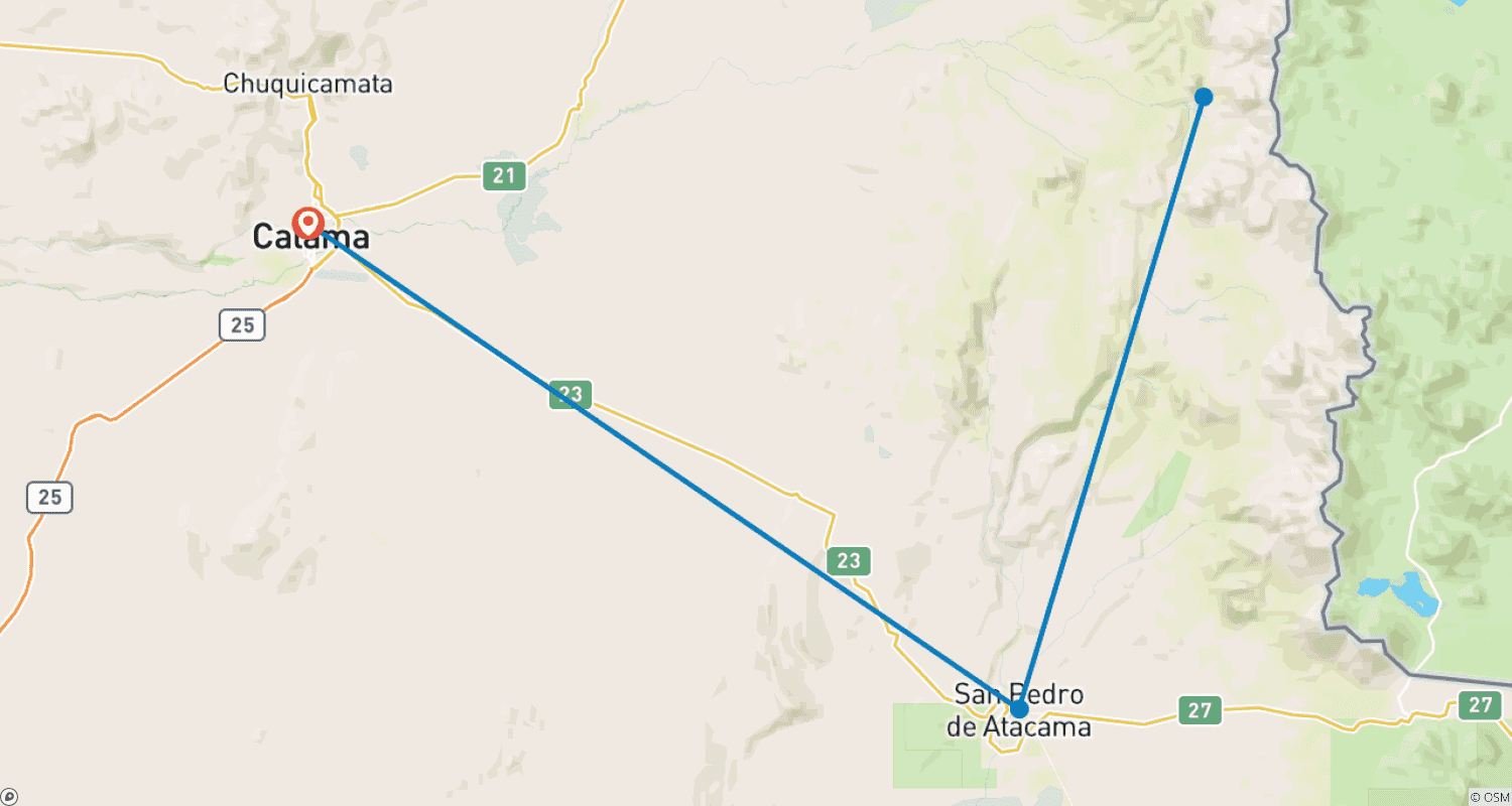 San Pedro de Atacama 4日間発見の旅 新登場!!!のルートマップ