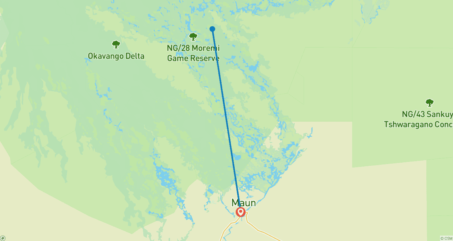 Mapa do percurso de Safári de 5 Dias em Boteti, Reserva de Caça Moremi e Khwai