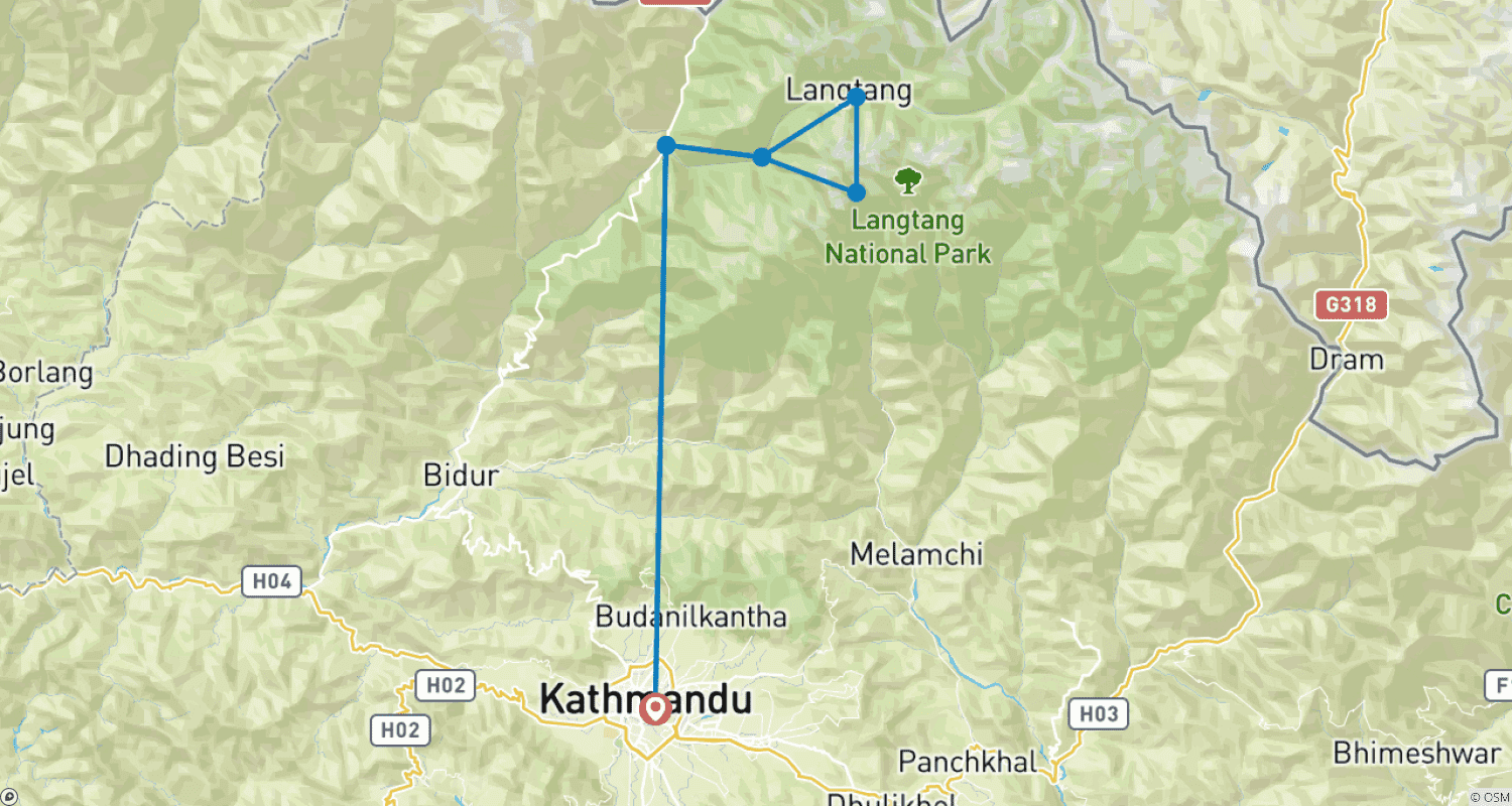 Mapa trasy: Trek do Doliny Langtang