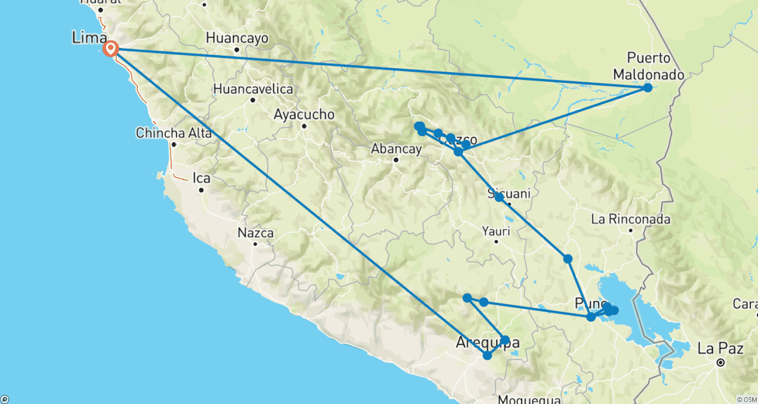 Mapa trasy: Peru Uncovered (With Inca Trail Trek)
