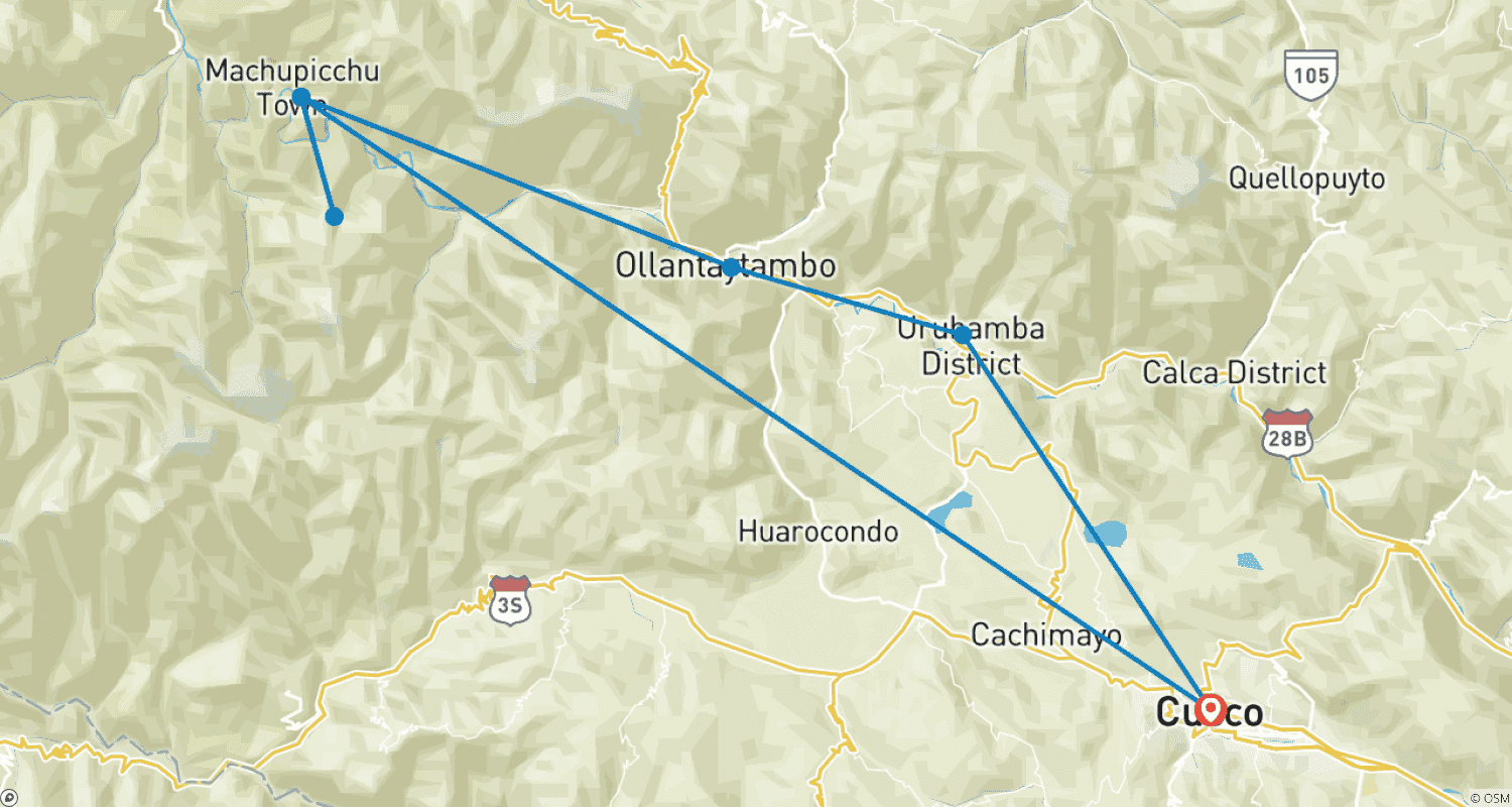 Mapa do percurso de 5 days Special Honeymoon in Cusco