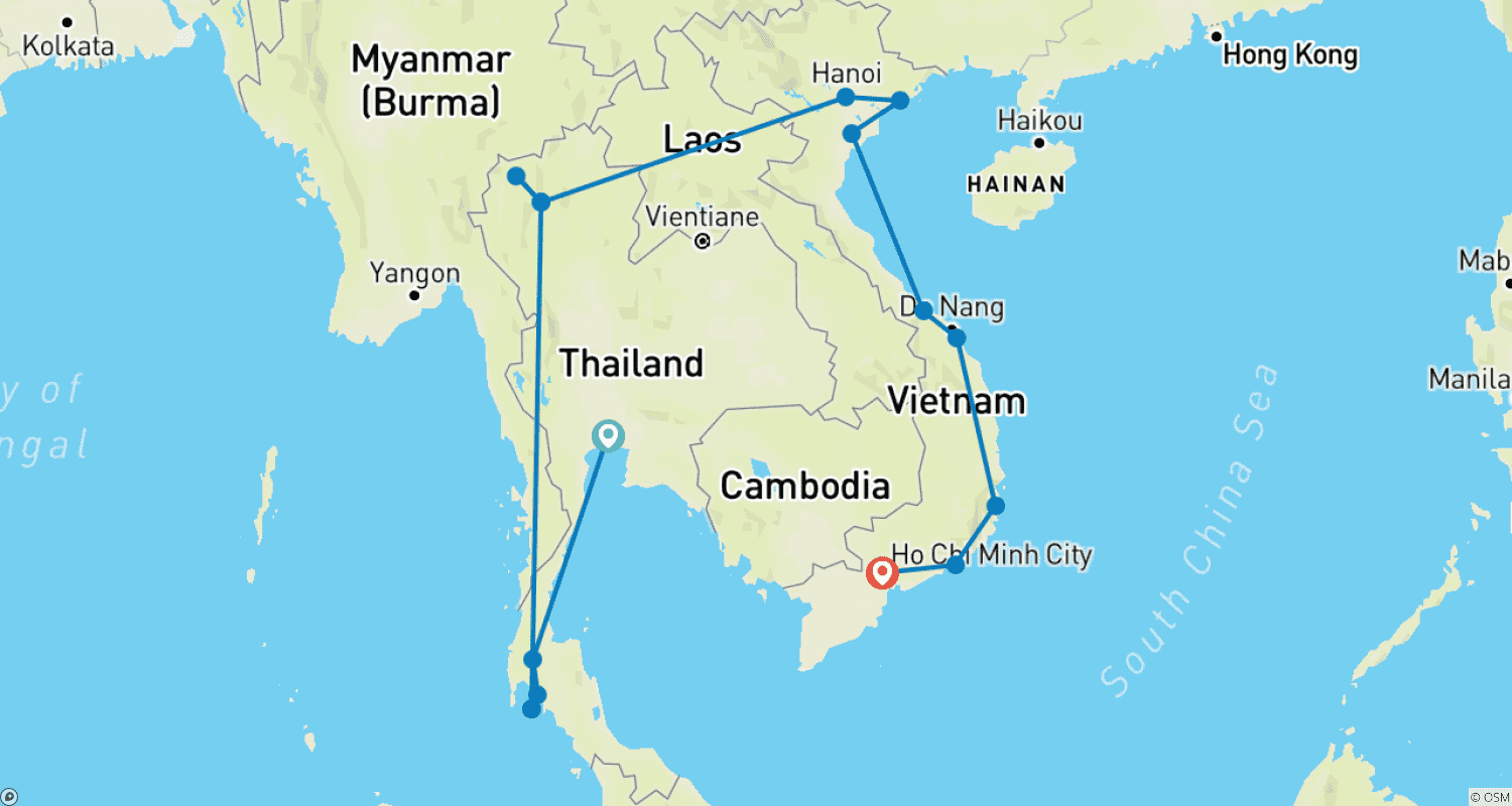 Thailand & Vietnam - Feel Free Travelのルートマップ