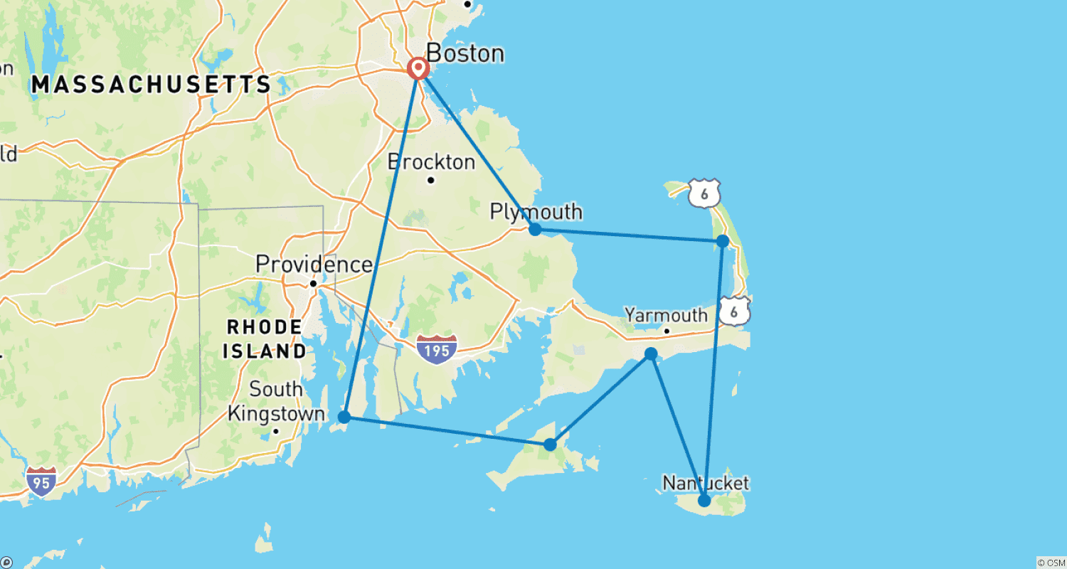 Mapa do percurso de Tesouros de Cape Cod e das Ilhas (Clássico)