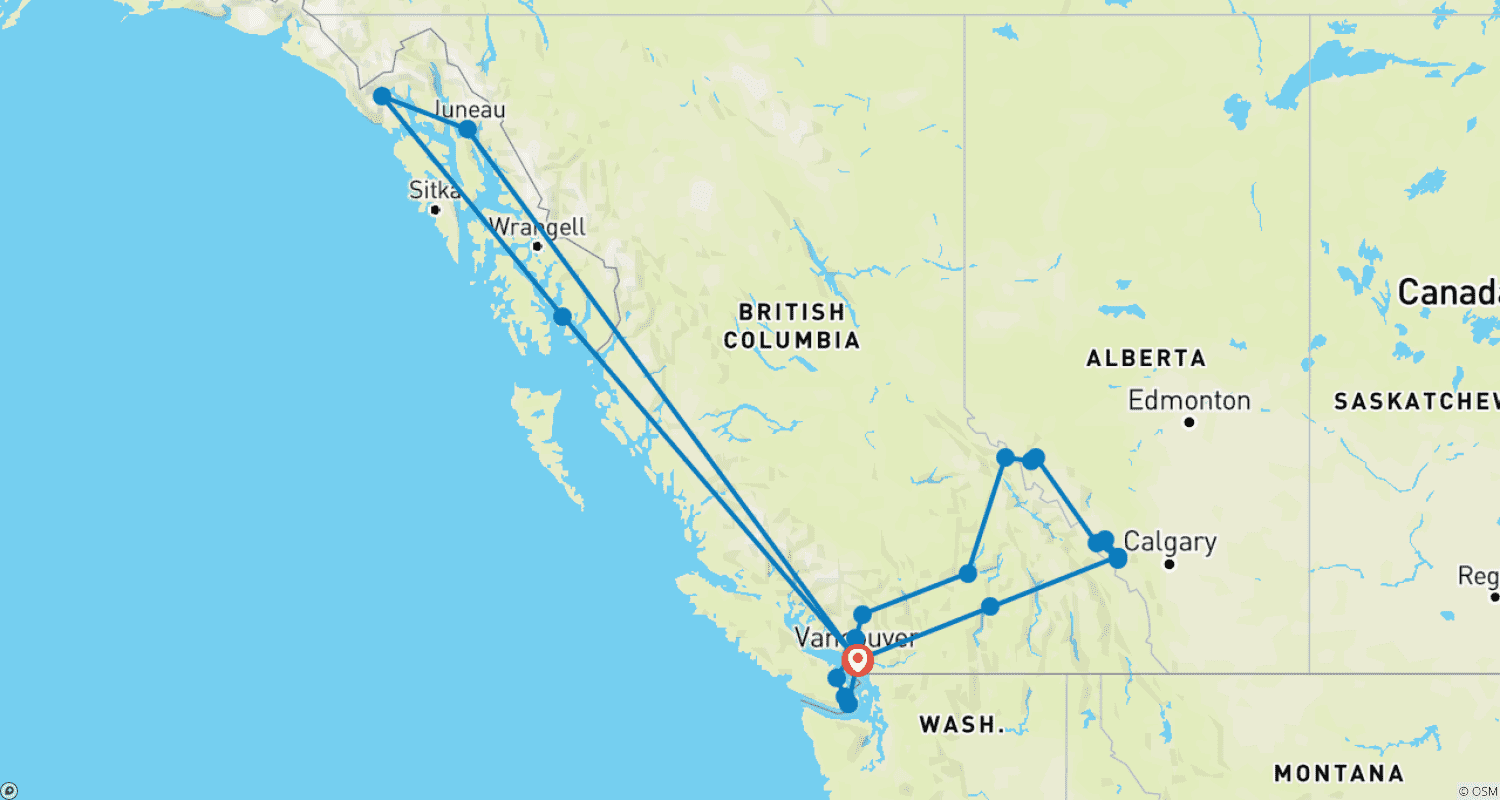 Panoramic Canadian Rockies (Verandah Cruise)のルートマップ