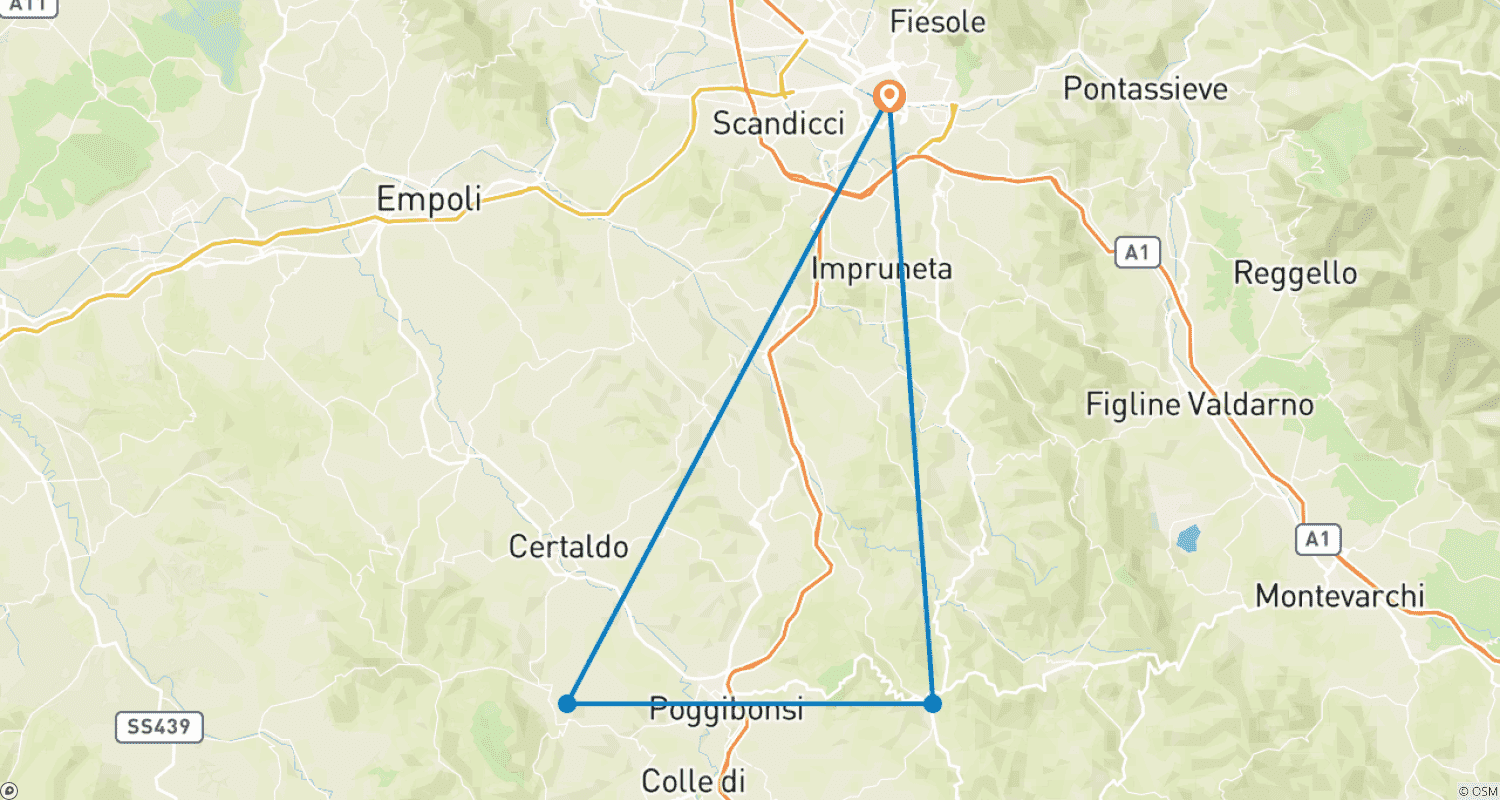 Mapa do percurso de Dois Corações na Toscana: Uma Escapada Romântica para 2