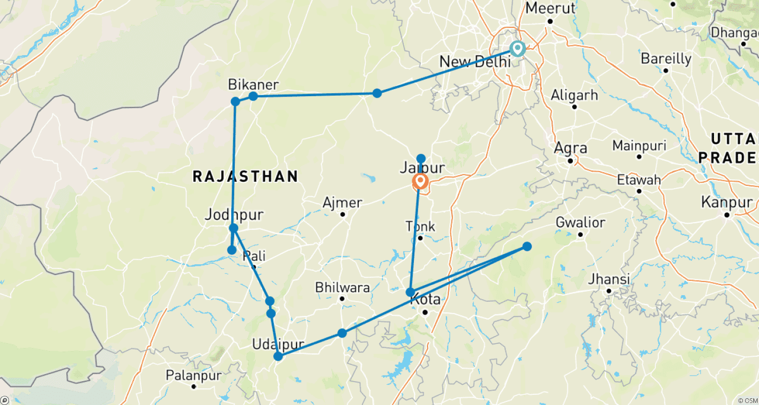 Mapa do percurso de Destaques de Rajasthan