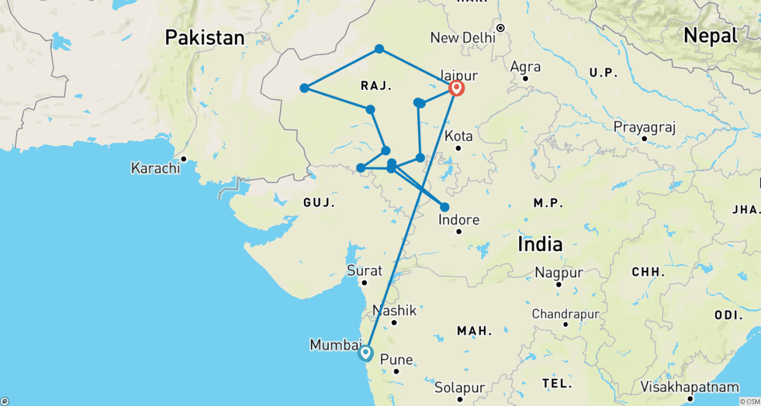 Mapa trasy: Rajasthan with Mumbai Tour