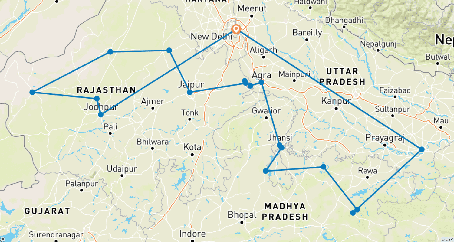 Mapa do percurso de North India Tour
