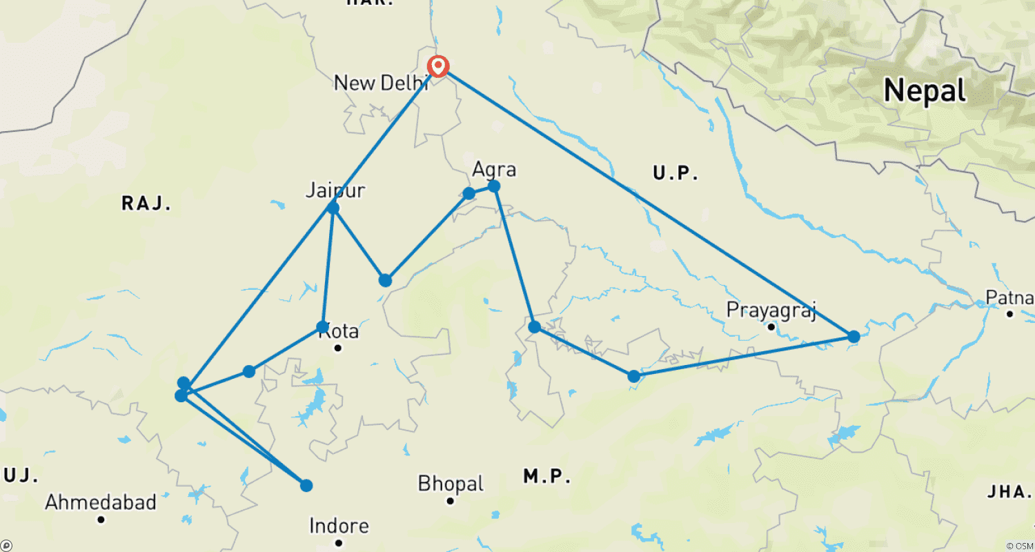 Mapa do percurso de Treasures of India