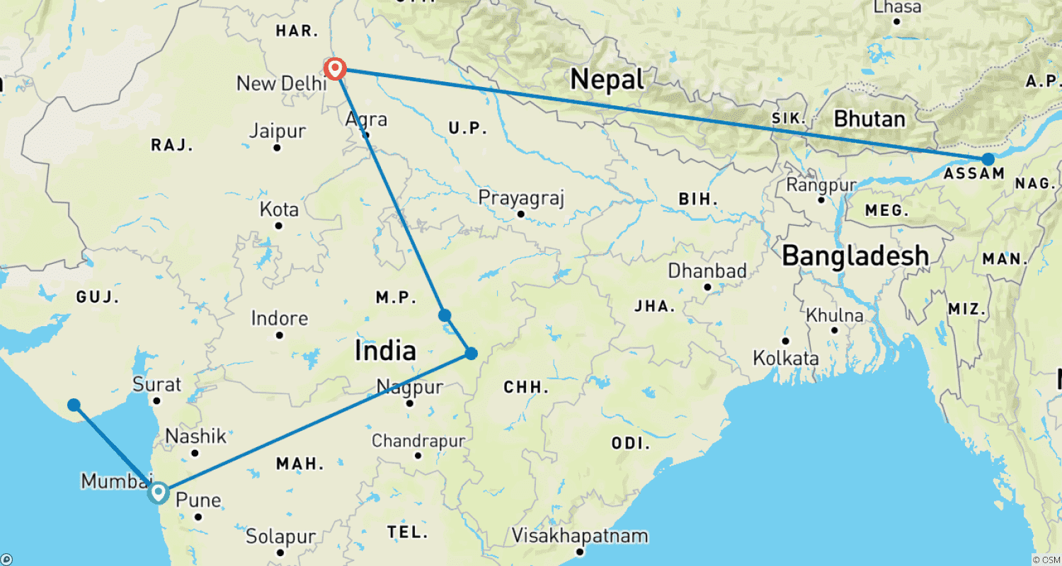 Mapa do percurso de India Wildlife Safari Tour