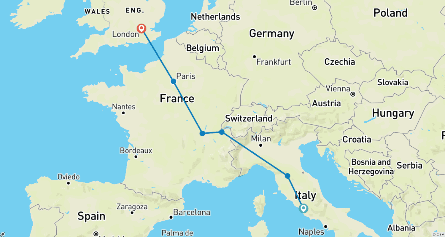 Rome to London Trail (Standard, Summer ( From Apr '27), Classic)のルートマップ