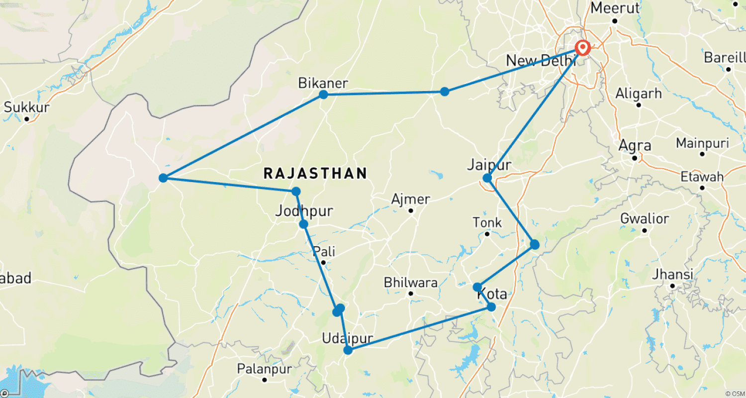 Mapa trasy: Heritage Rajasthan Tour