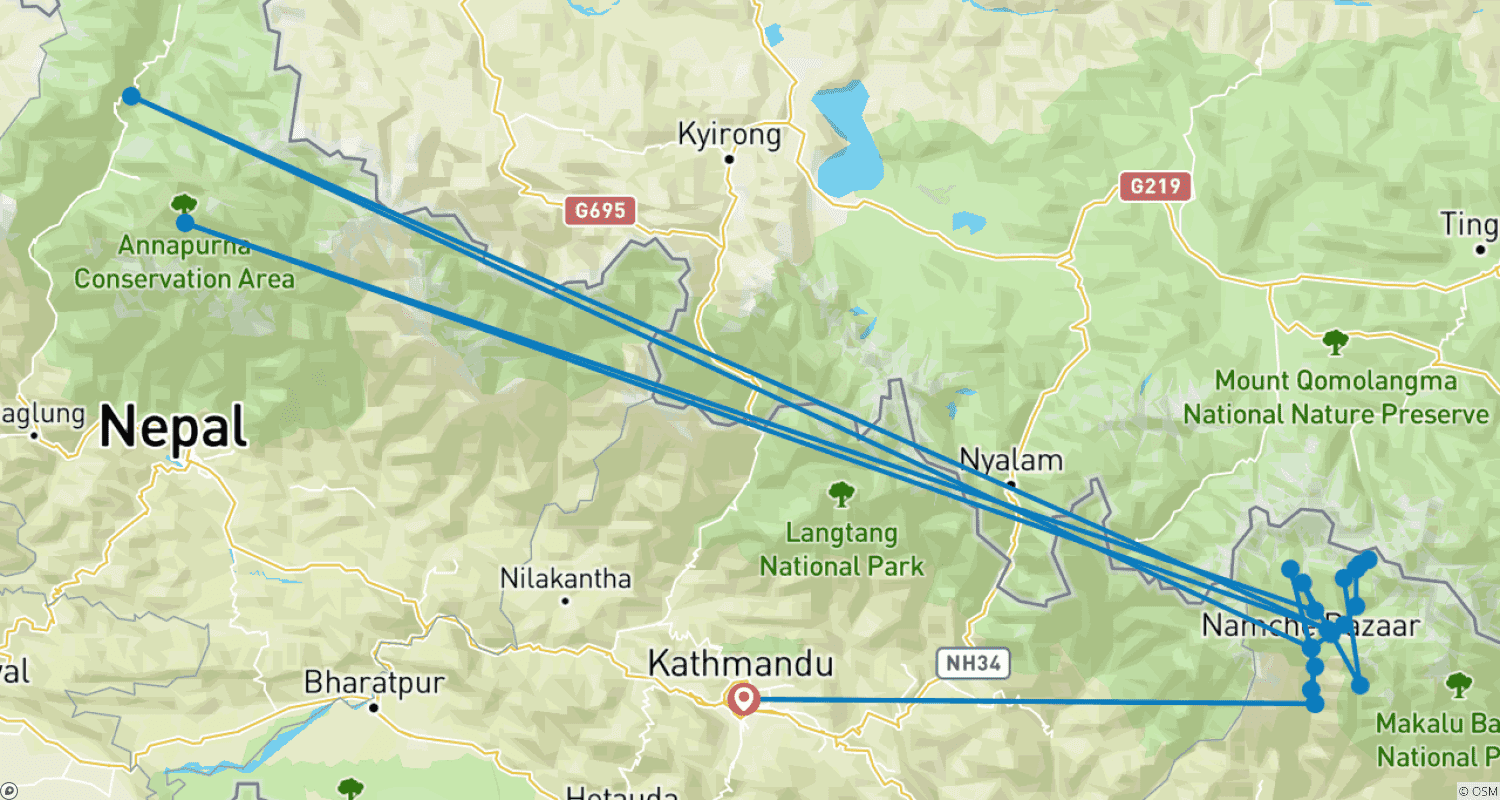 Mapa trasy: Trekking z Gokyo do Bazy pod Mount Everestem