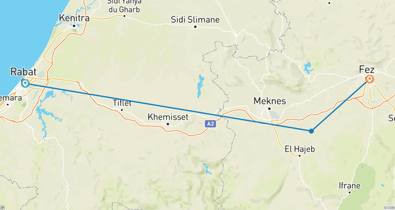Mapa trasy: Rabat, Volubilis & Fez Express Tour