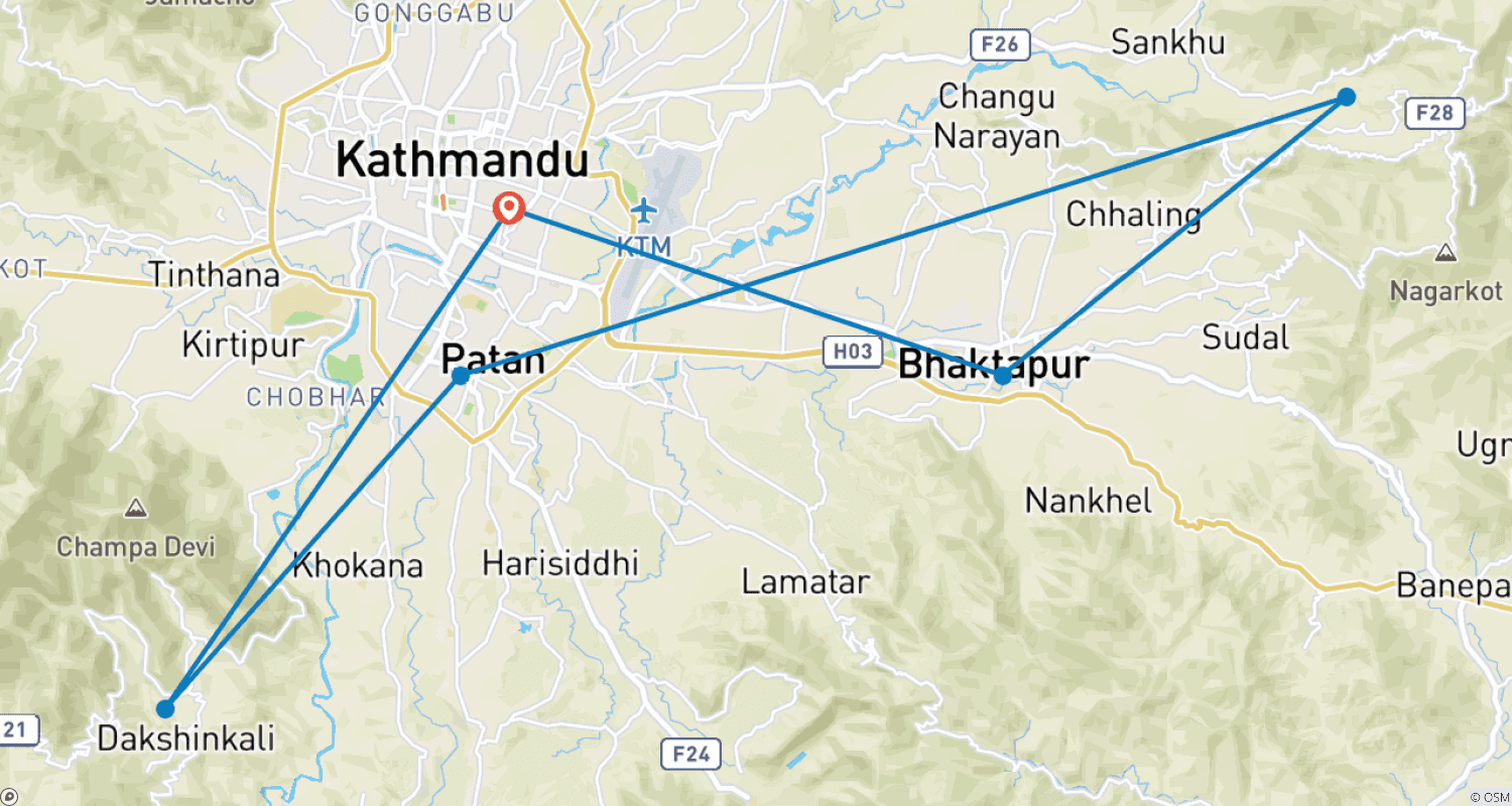 Mapa do percurso de Explore Kathmandu