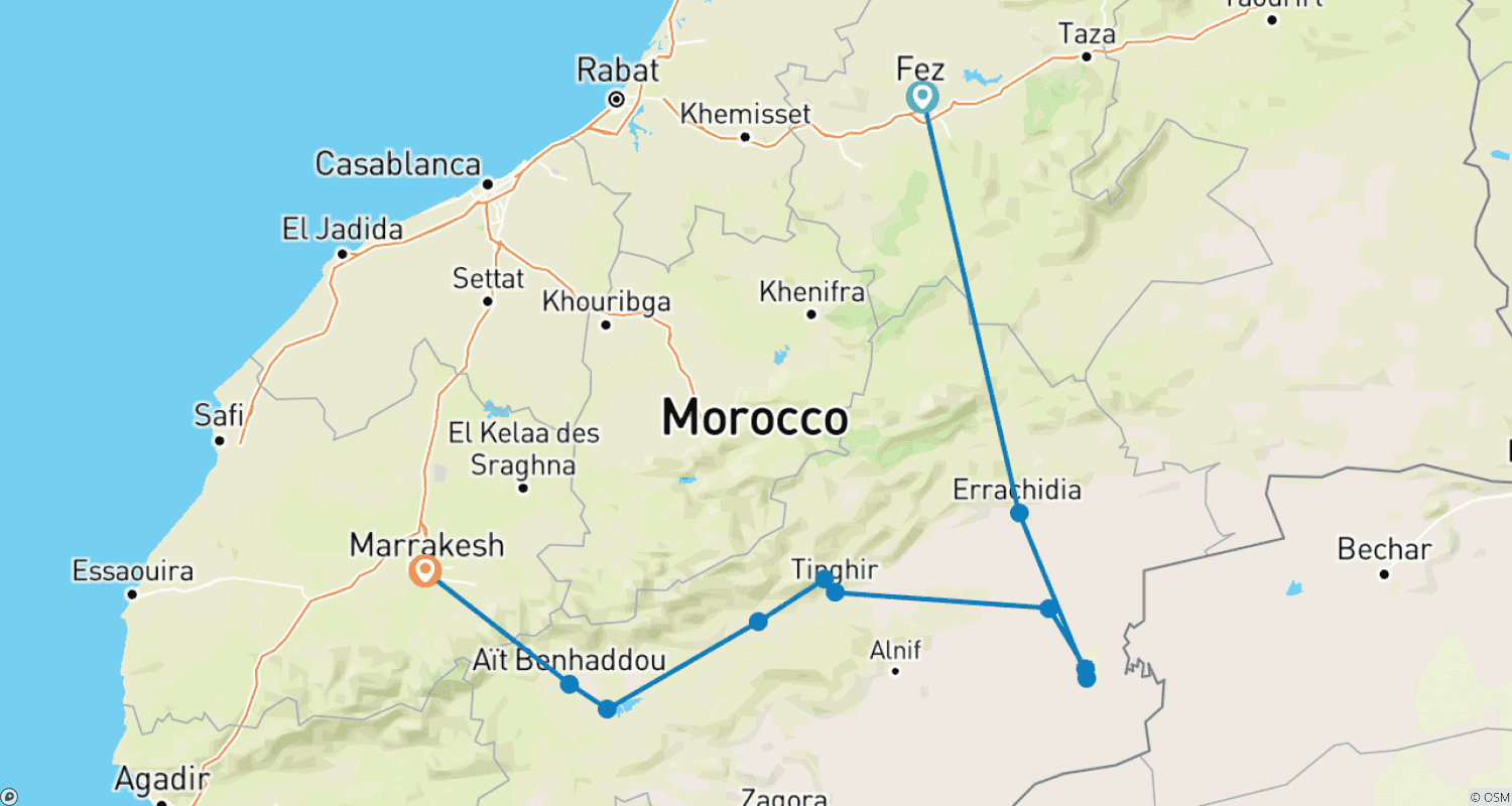 خريطة مسار جولة المغرب والصحراء الأساسية