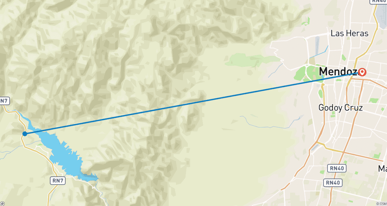 Mapa do percurso de 4 Dias de Aventura em Mendoza – Beleza e Adrenalina