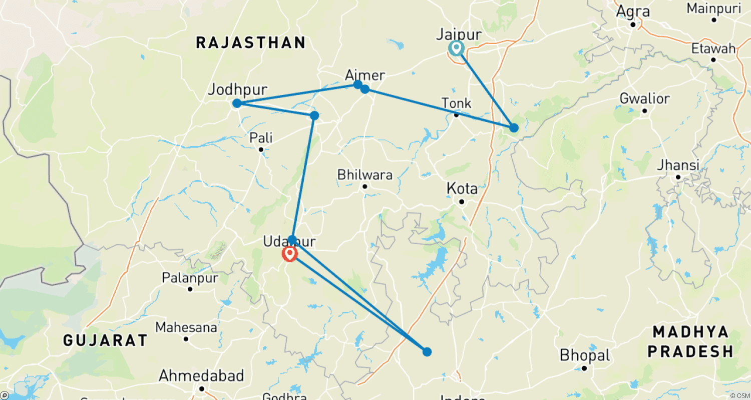 خريطة مسار Rajasthan Heritage Tour
