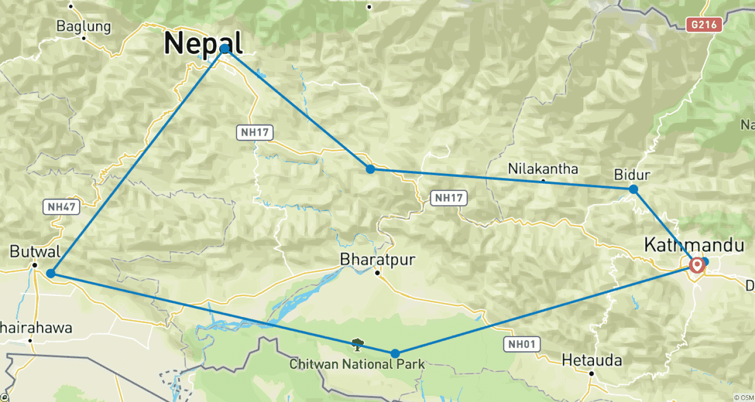 Mapa trasy: Wspaniałości Nepalu