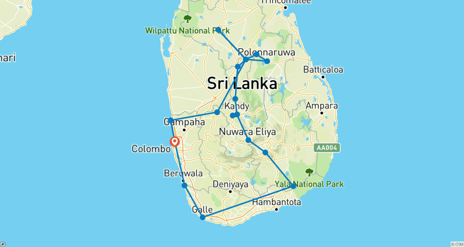 Mapa trasy: Wspaniałości Sri Lanki